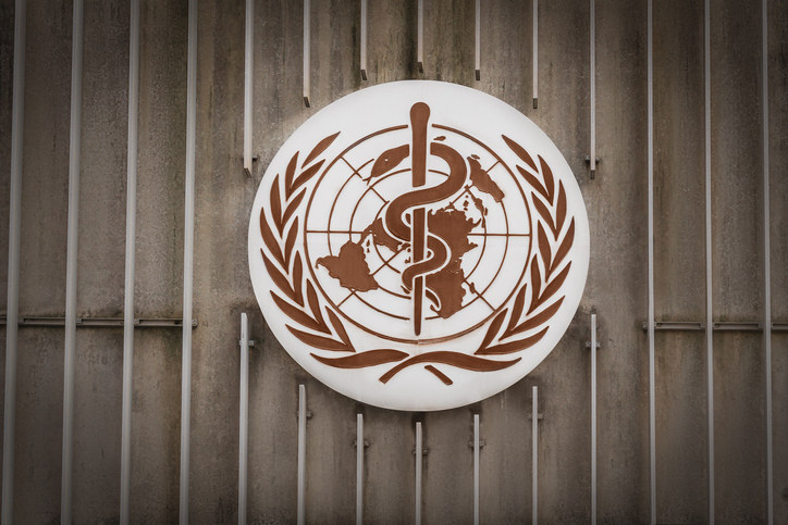 World Health Organization (WHO / OMS) Logo at WHO Headquarters – Geneva, Switzerland